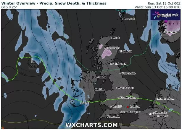 英国的降雪预报准确地显示了天气变化的地点和时间